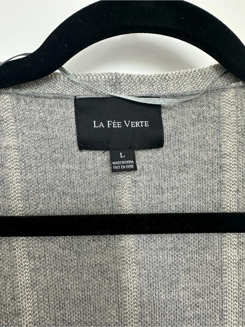 La Fée Verte Gray & Cream Geometric Open Front Knit Poncho Cardigan Size L - Picture 2 of 5